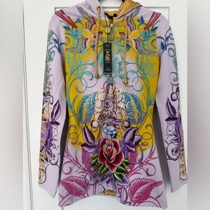 NWT Christian Audigier Rhinestone Angel Hoodie | Size S | Y2K Glam